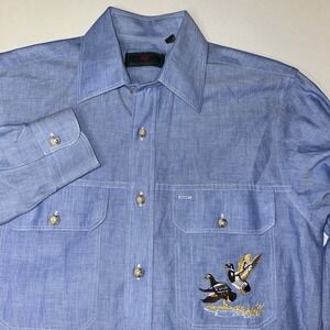 Vintage Chambray duck embroidered Abercrombie & Fitch button Up  Shirt‎ S Slim